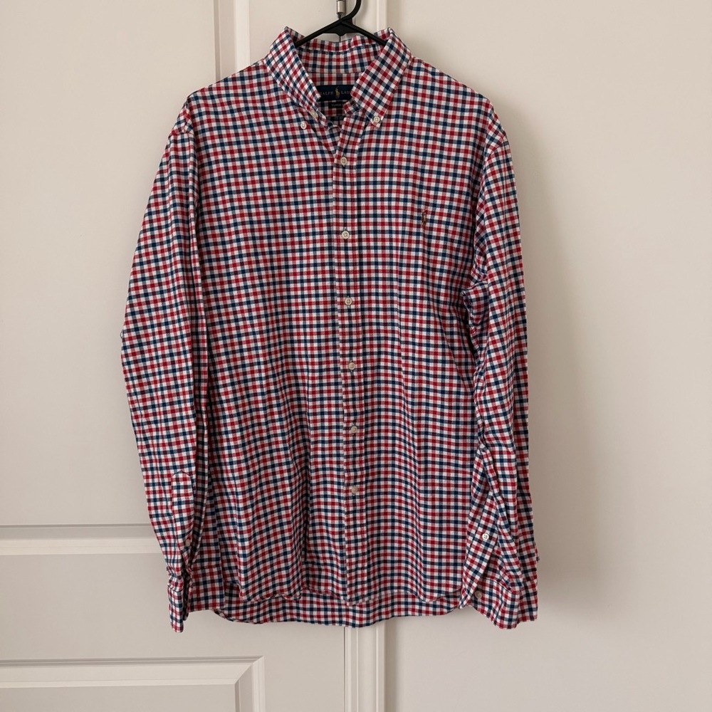 Polo Ralph Lauren Shirt Mens Sz XL Button Up Red Blue White Gingham Long Sleeve